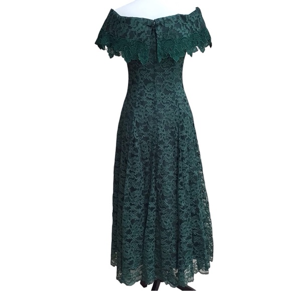 Chalet By Bari Protas Vintage Green Lace Dress Size 5/6 - Picture 12 of 16
